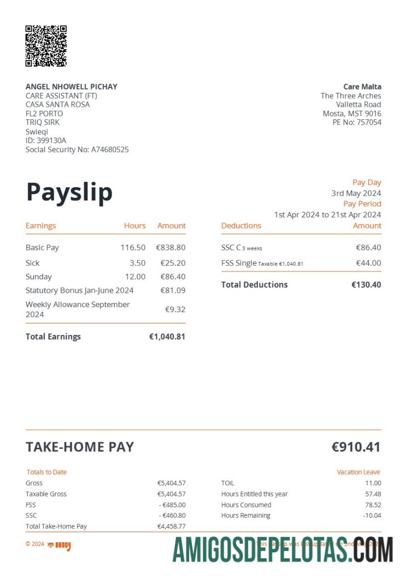 Realista Modelo de recibo de pagamento da Care Malta em formatos Word e PDF.pdf, 1